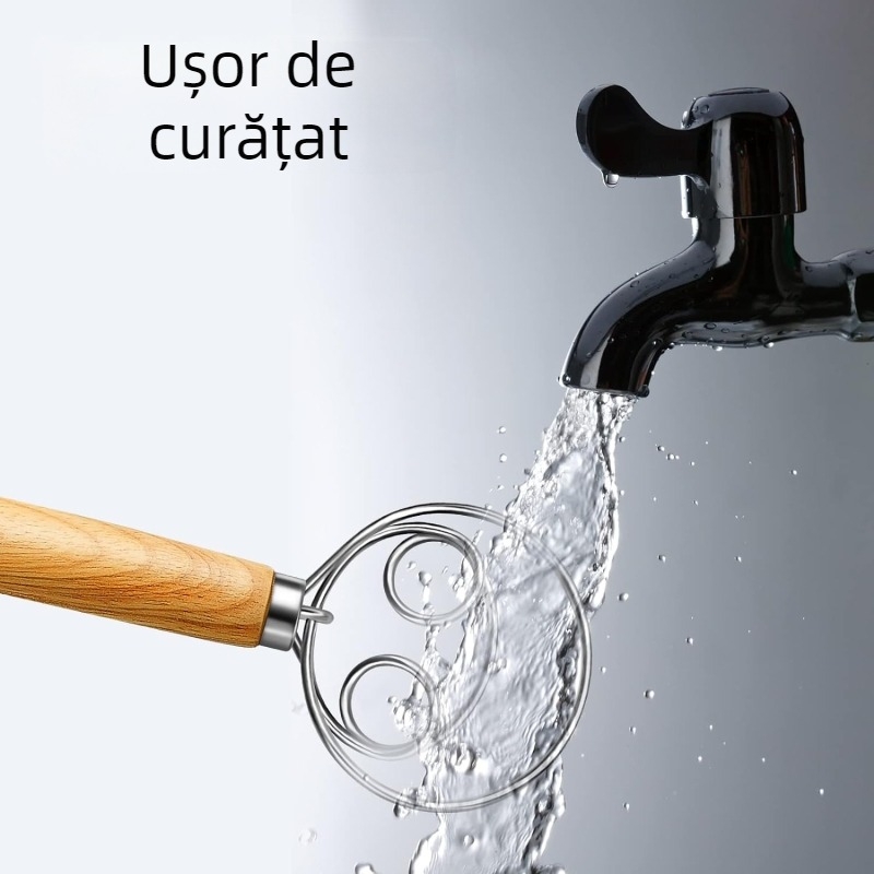 Bătător de ouă cu mâner din stejar, corp din oțel inoxidabil, acționare manuală