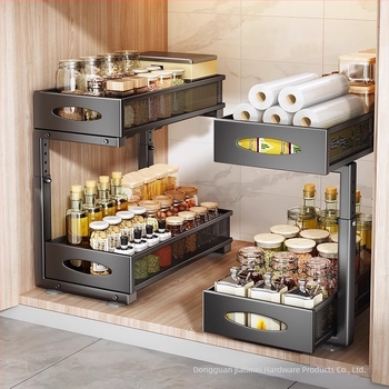 Raft de depozitare pentru chiuvetă, coș reglabil în dulap, organizator glisant multistrat, din sârmă de fier