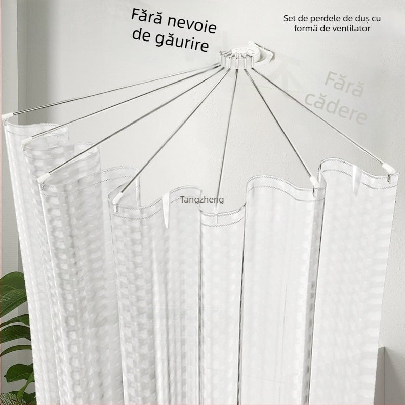 Set perdea baie din oțel inoxidabil - bară arcuită, semicerc, pliere la colț, montaj fără găuri, UL listat