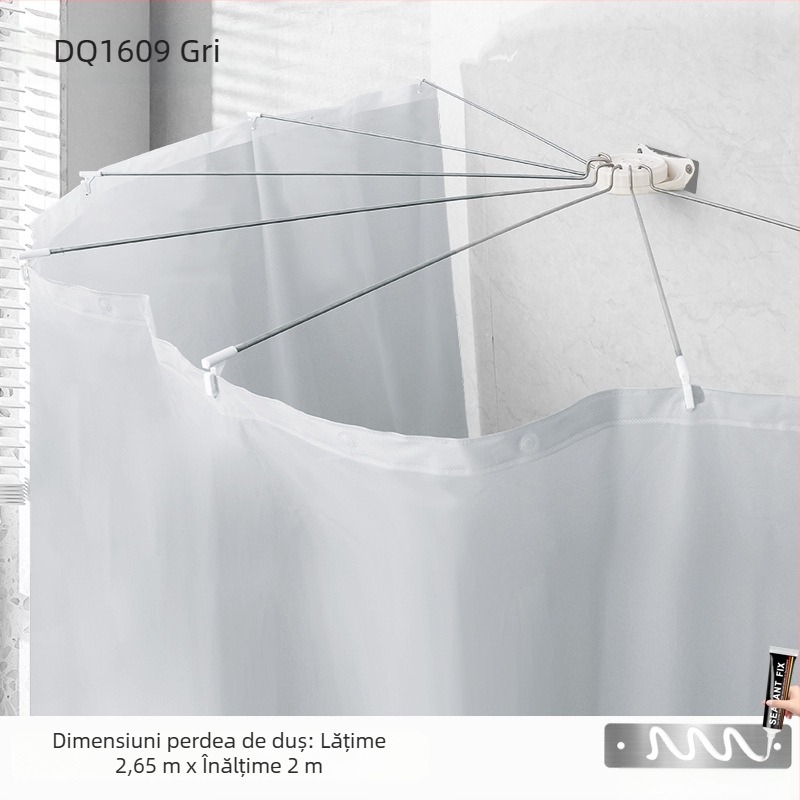 Set perdea baie din oțel inoxidabil - bară arcuită, semicerc, pliere la colț, montaj fără găuri, UL listat