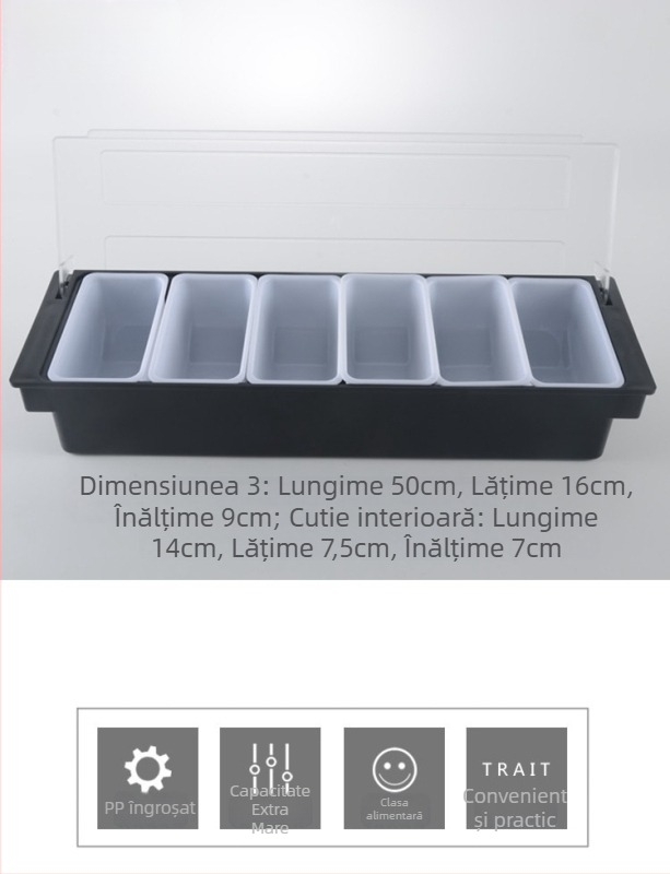 Cutie bar pentru condimente cu capac, organizator cu mai multe compartimente pentru fructe și condimente pentru ceai cu lapte (3–6 compartimente), material PC