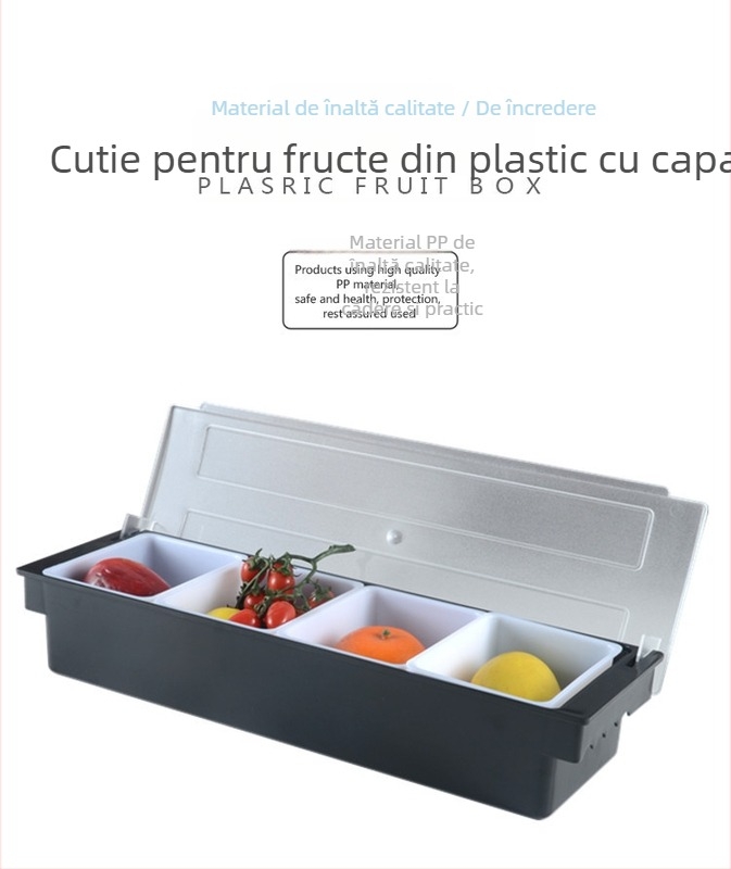 Cutie bar pentru condimente cu capac, organizator cu mai multe compartimente pentru fructe și condimente pentru ceai cu lapte (3–6 compartimente), material PC