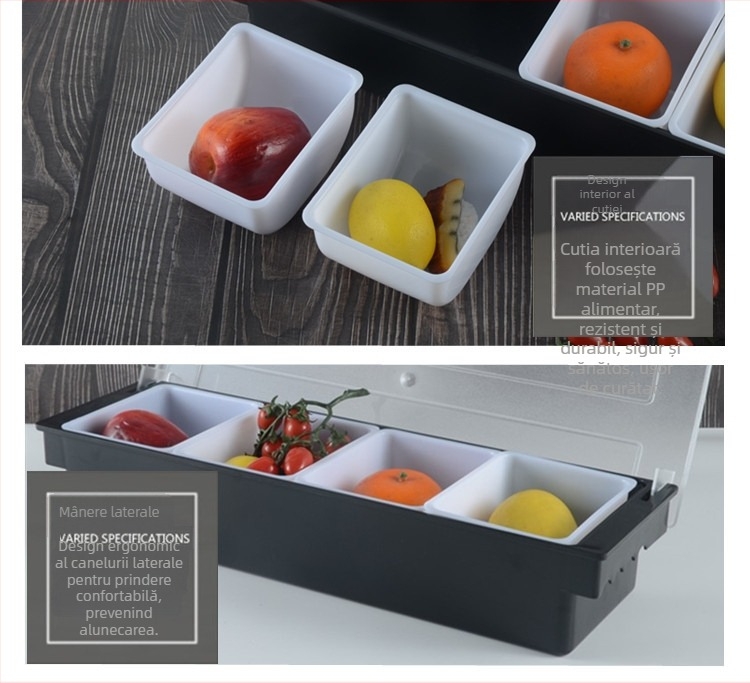 Cutie bar pentru condimente cu capac, organizator cu mai multe compartimente pentru fructe și condimente pentru ceai cu lapte (3–6 compartimente), material PC