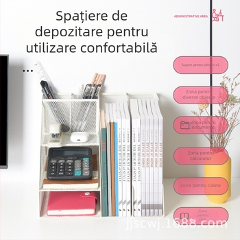 Raft metal pentru dosare, organizator de 3 etaje, model Z2301, capacitate cu două coloane, spațiere între rafturi de 8 cm