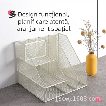 Raft metal pentru dosare, organizator de 3 etaje, model Z2301, capacitate cu două coloane, spațiere între rafturi de 8 cm