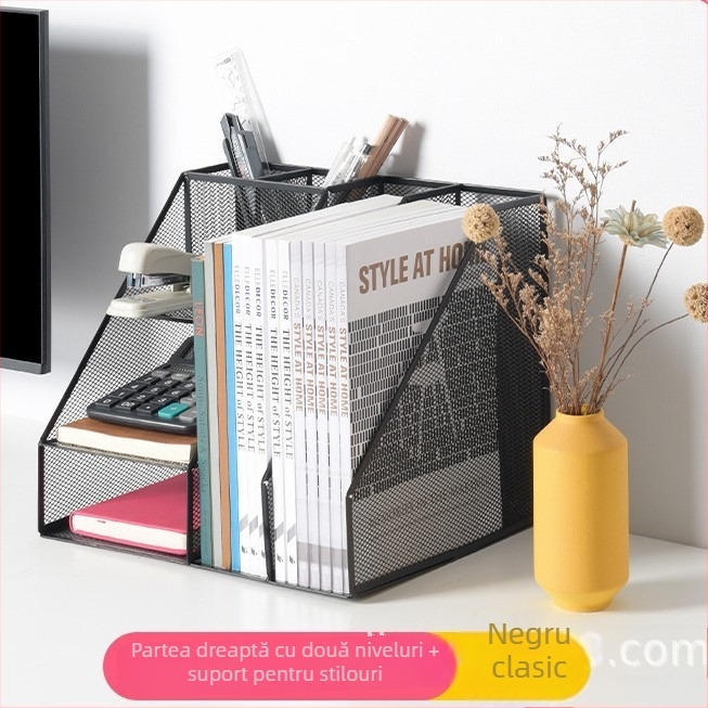 Raft metal pentru dosare, organizator de 3 etaje, model Z2301, capacitate cu două coloane, spațiere între rafturi de 8 cm