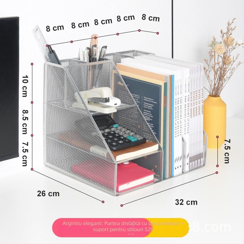 Raft metal pentru dosare, organizator de 3 etaje, model Z2301, capacitate cu două coloane, spațiere între rafturi de 8 cm