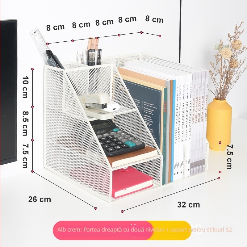 Raft metal pentru dosare, organizator de 3 etaje, model Z2301, capacitate cu două coloane, spațiere între rafturi de 8 cm