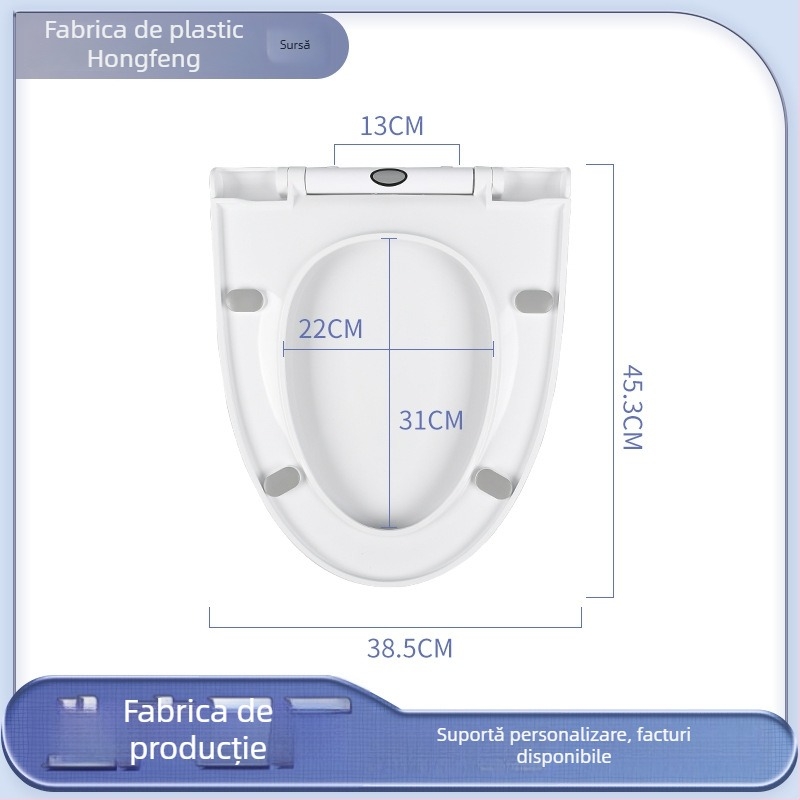 Capac de toaletă, design V, demontare cu un singur buton, închidere moale, material PP, distanță reglabilă a găurilor 11–21 mm