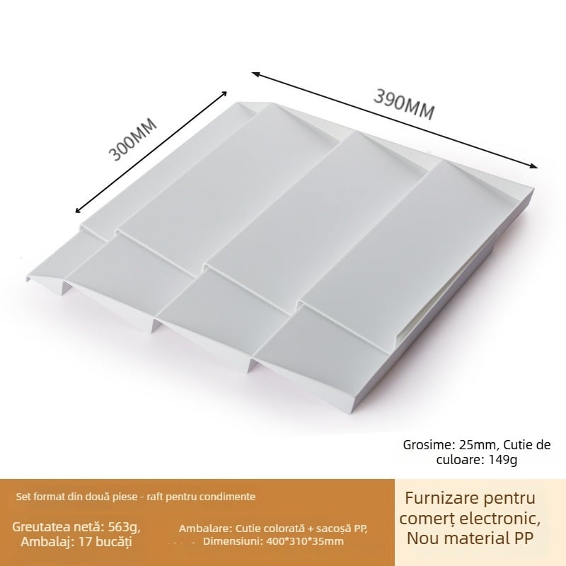 Raft de condimente pentru birou, orizontal, cu sertare în trepte reglabile, pliabil (material PP, pliabil, montaj fără găuri, lansat în 2024)