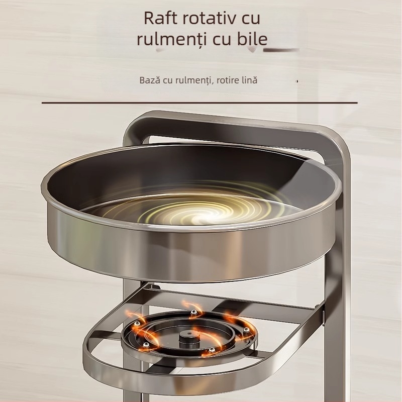 Raft rotativ de colț pentru condimente – oțel carbon, fără montaj, depozitare pe blat pentru sticle, organizator multifuncțional pentru condimente, design modern minimalist