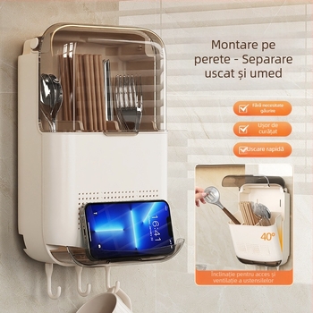 Organizator de bucătărie montat pe perete pentru bețișoare – pliabil, multifuncțional, mobil, material PP