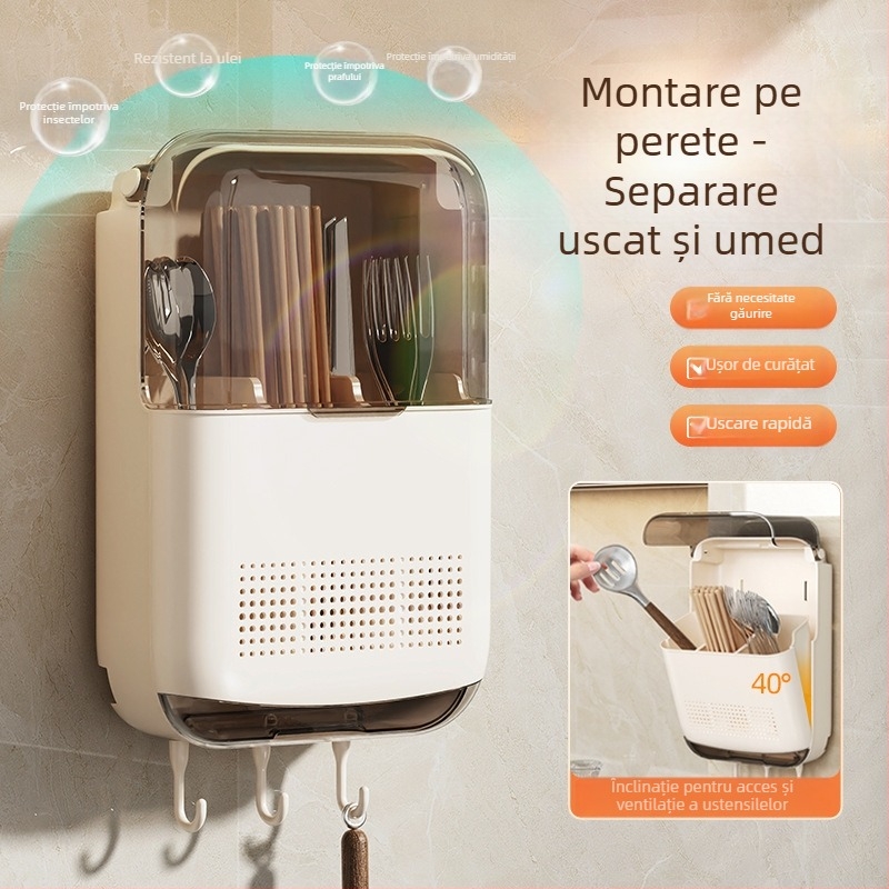 Organizator de bucătărie montat pe perete pentru bețișoare – pliabil, multifuncțional, mobil, material PP