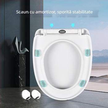 Capac de toaletă cu potrivire universală, eliberare printr-un clic, capac în formă de U, amortizor pentru închidere liniștită, placă PP, distanța dintre găuri 11 cm, găuri de montaj reglabile