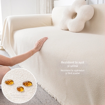 Husă universală pentru canapea, din fleece de bumbac, stil crem, design tip țesătură de protecție, modele: dungi, carouri, geometrice, grilă pătrată