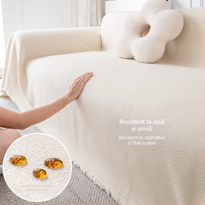 Husă universală pentru canapea, din fleece de bumbac, stil crem, design tip țesătură de protecție, modele: dungi, carouri, geometrice, grilă pătrată