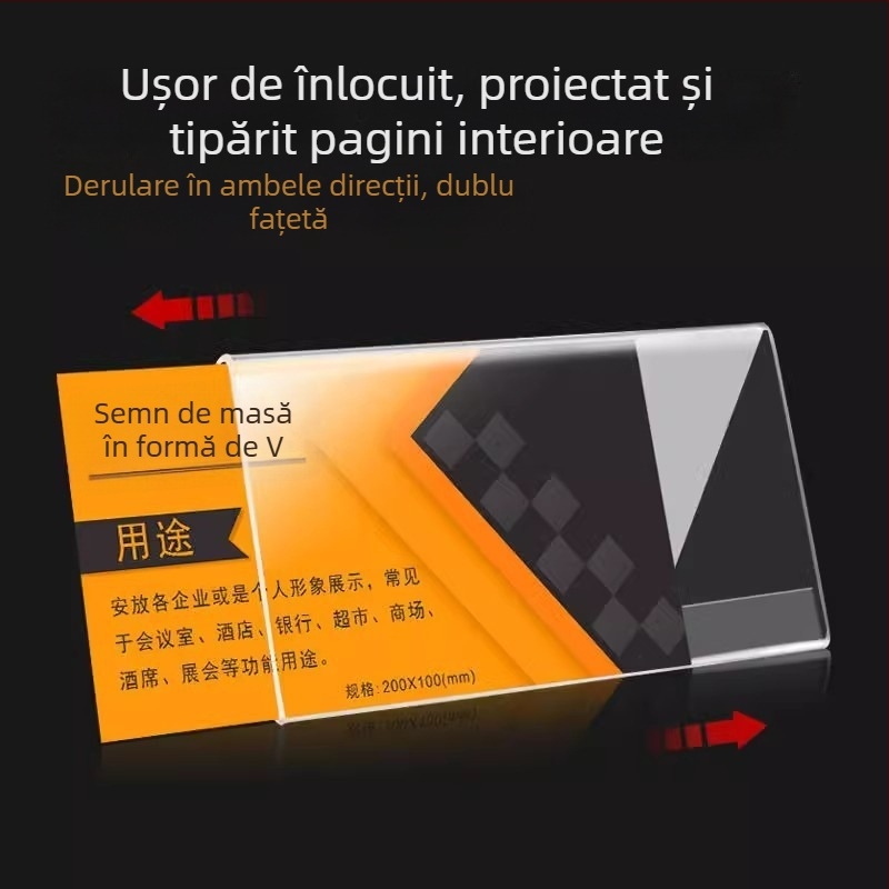 Etichetă cu numele elevului, în formă V triunghiulară pentru locul de ședere (acrilic; suport de expunere; suport de birou)