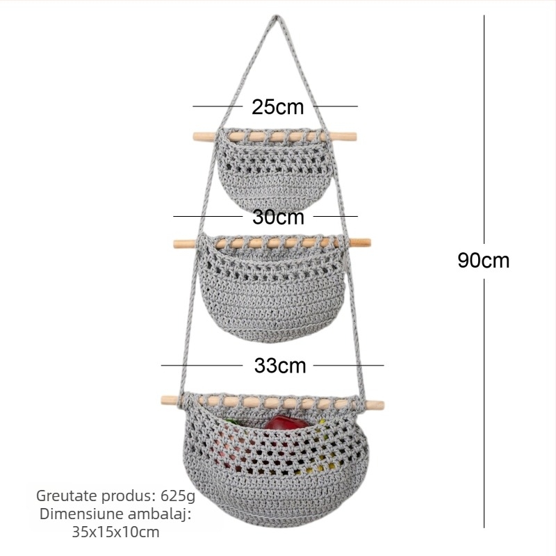 Tapiserie de bucătărie pentru depozitare pe perete, buzunar din plasă pentru fructe și legume, țesut manual, dreptunghiular, model solid, detașabil, stil boem