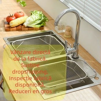 Coș telescopic din oțel inoxidabil pentru drenajul chiuvetei — design modern, personalizare disponibilă, etichetare cu marcă privată