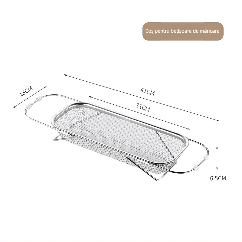 Coș telescopic din oțel inoxidabil pentru drenajul chiuvetei — design modern, personalizare disponibilă, etichetare cu marcă privată