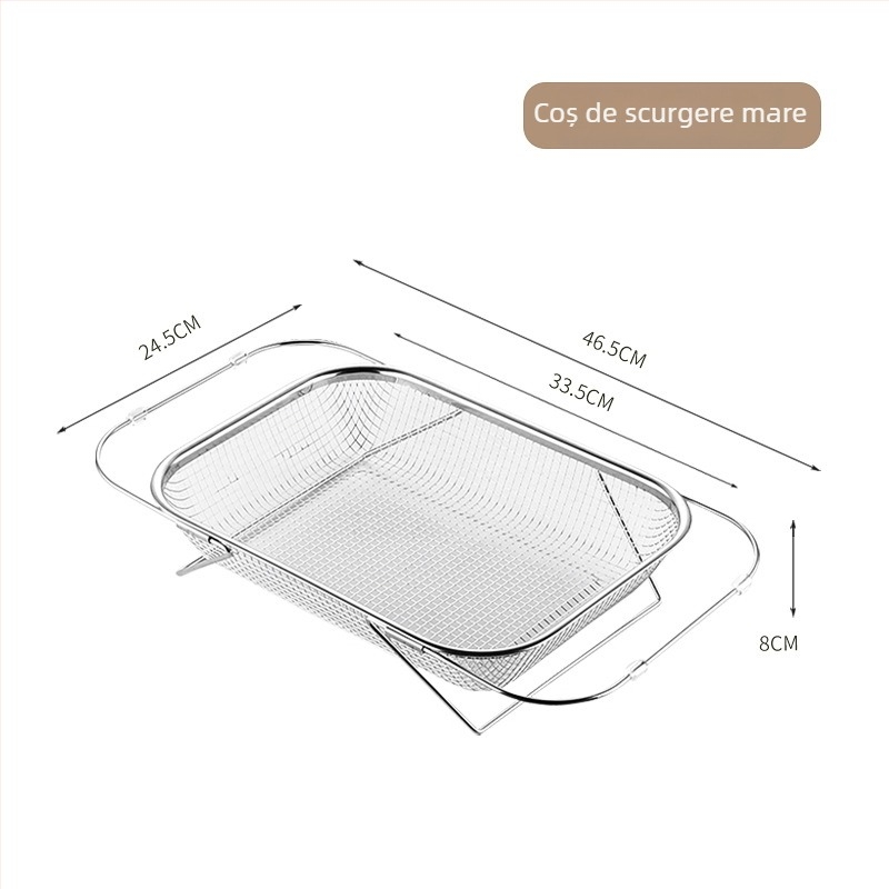 Coș telescopic din oțel inoxidabil pentru drenajul chiuvetei — design modern, personalizare disponibilă, etichetare cu marcă privată