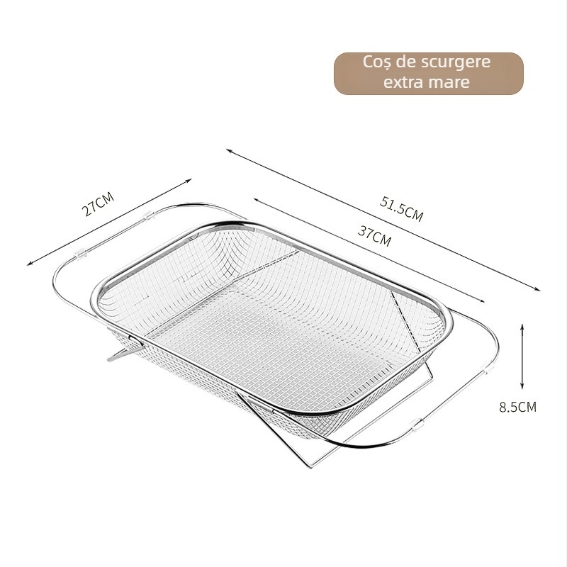 Coș telescopic din oțel inoxidabil pentru drenajul chiuvetei — design modern, personalizare disponibilă, etichetare cu marcă privată