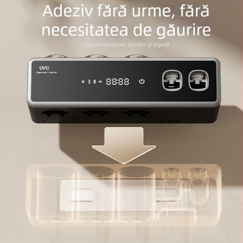 Suport inteligent pentru periute cu sterilizare UV, prindere cu ventuză, uscare și depozitare, din plastic