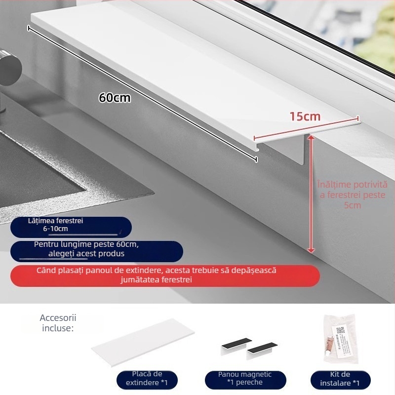 Haoli organizator magnetic pentru pervazul ferestrei – depozitare de bucătărie, montaj pe perete, fără găuri, oțel-carbon, 1 strat