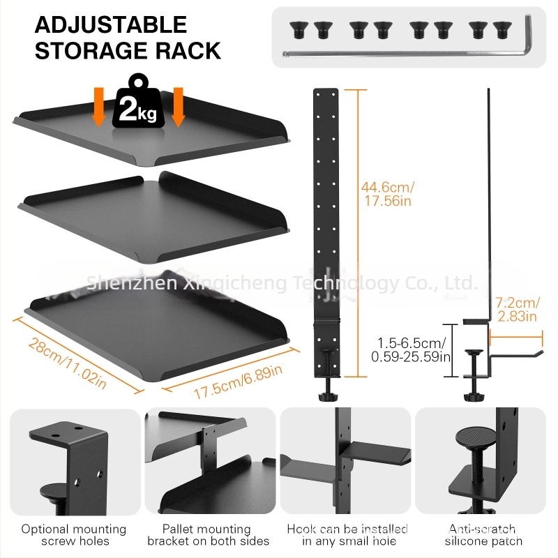 Raft de birou cu trei etaje, multifuncțional, mobil, fără montaj, din oțel carbon