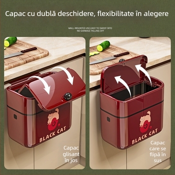 Coș de gunoi de perete, pătrat, 5L, plastic, capac basculant, uz casnic