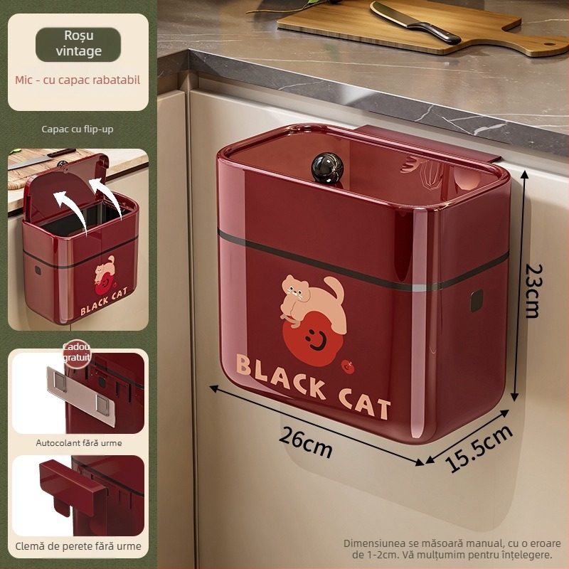 Coș de gunoi de perete, pătrat, 5L, plastic, capac basculant, uz casnic