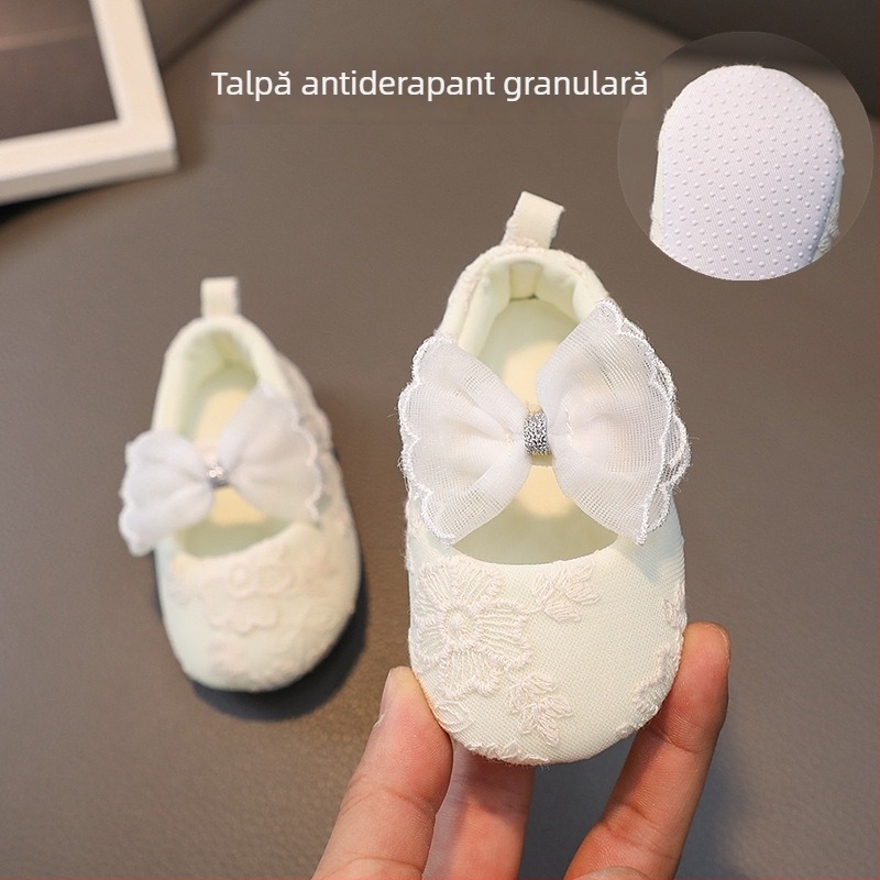 Pantofi de prințesă pentru bebeluși, talpă din cauciuc, partea superioară din bumbac, talpă interioară din material textil, închidere cu Velcro, pentru vârsta 6–12 luni