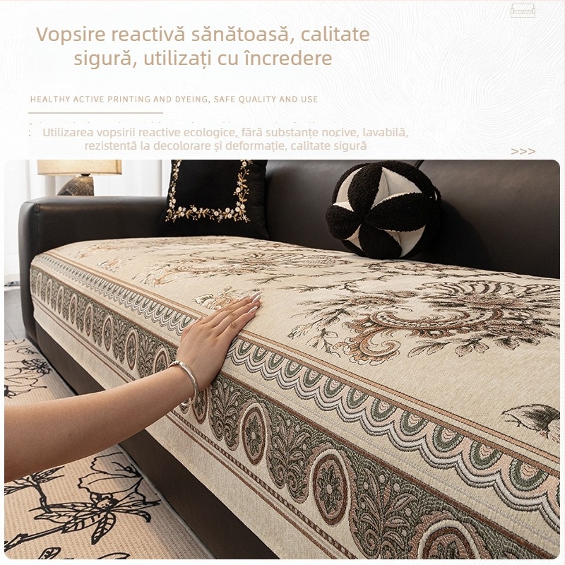 Perne pentru canapea din chenille, în formă de doilie, pentru canapele modulare, Stil Nou Chinezesc, motif abstract/plante