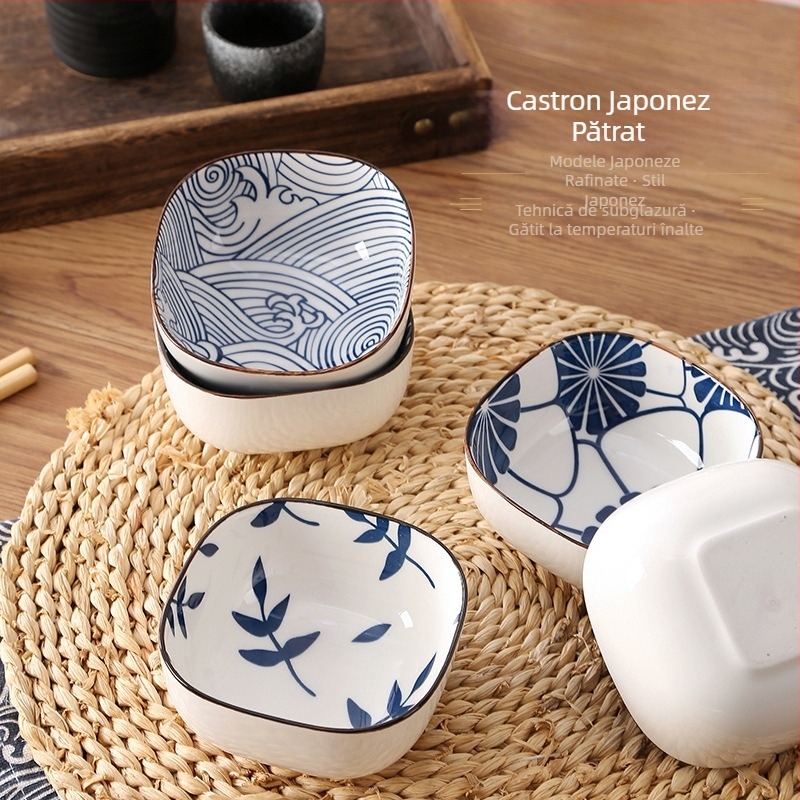 Vas ceramic pătrat pentru condimente, cu model în dungi, stil retro, finisaj sub glazură, compatibil cu microunde, personalizabil