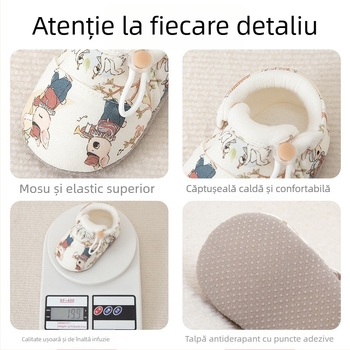 Pantofi bebeluși cu talpă moale pentru primii pași — partea superioară din bumbac, căptușeală din bumbac, respirabili, anti-derapare, gleznă joasă, potriviți pentru iarnă, primăvară și toamnă