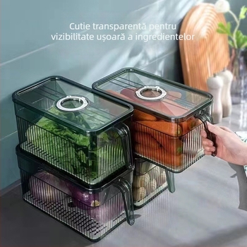 Cutie de depozitare pentru frigider cu capac — Lily of the Valley; plastic alimentar; stil simplu; depozitare, conservare, drenaj