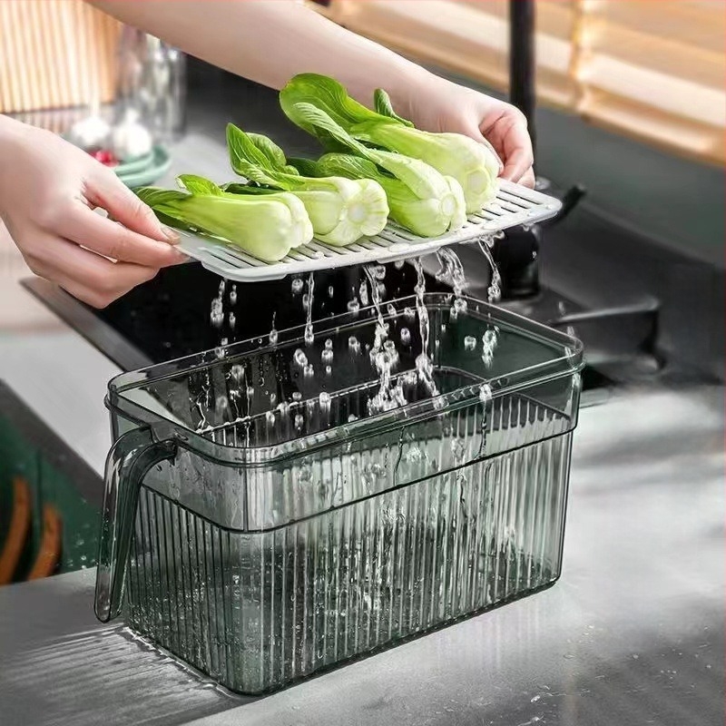 Cutie de depozitare pentru frigider cu capac — Lily of the Valley; plastic alimentar; stil simplu; depozitare, conservare, drenaj