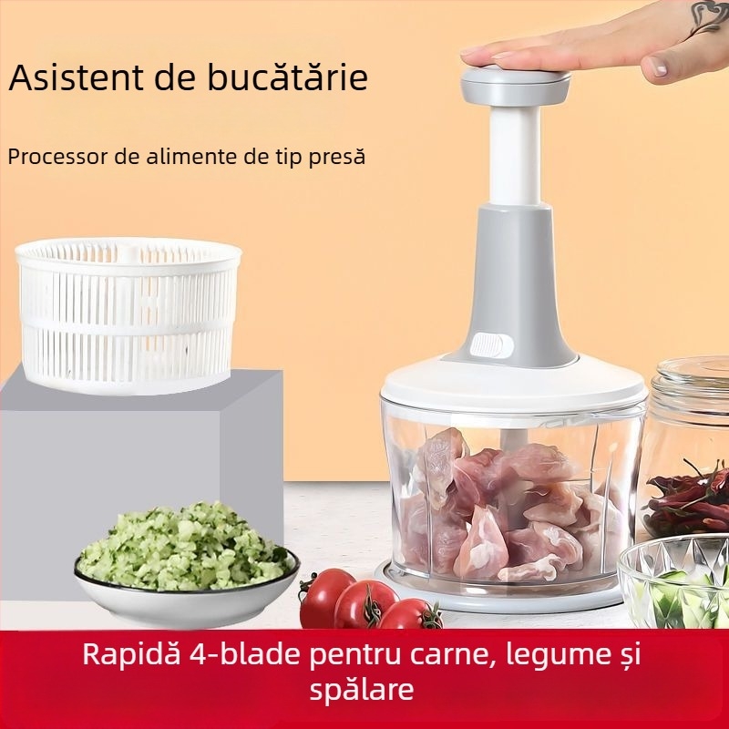 Mașină manuală de tocat carne și tocător multifuncțional pentru legume, bucătărie, tip presiune, din plastic alimentar