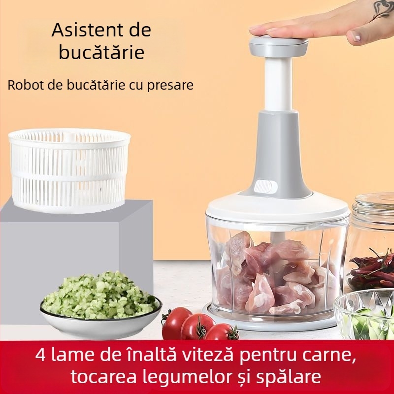Mașină manuală de tocat carne și tocător multifuncțional pentru legume, bucătărie, tip presiune, din plastic alimentar