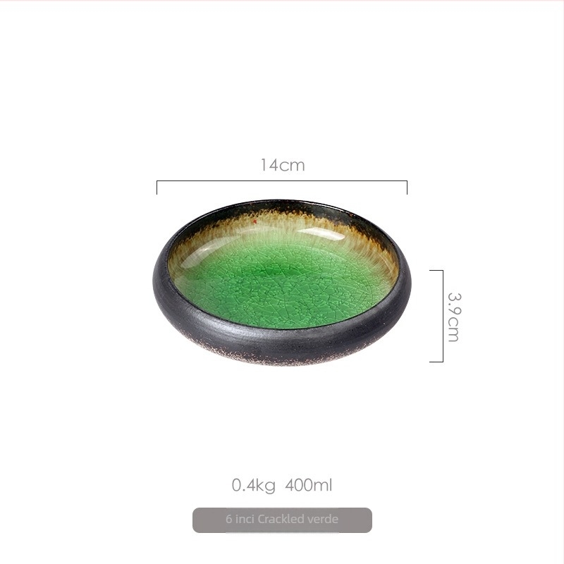 Farfurie de cină din porțelan, stil japonez, glazură cu crăpături asemănătoare gheții, rotundă, compatibilă cu microundele