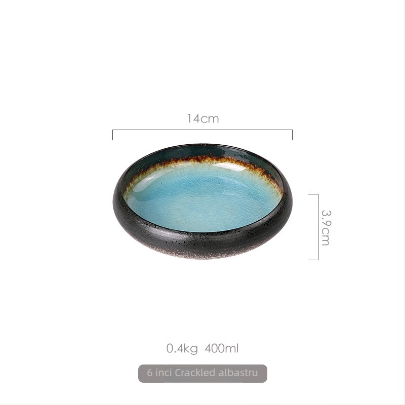 Farfurie de cină din porțelan, stil japonez, glazură cu crăpături asemănătoare gheții, rotundă, compatibilă cu microundele