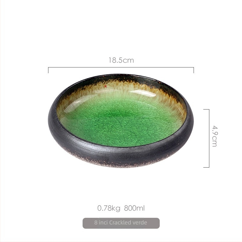 Farfurie de cină din porțelan, stil japonez, glazură cu crăpături asemănătoare gheții, rotundă, compatibilă cu microundele