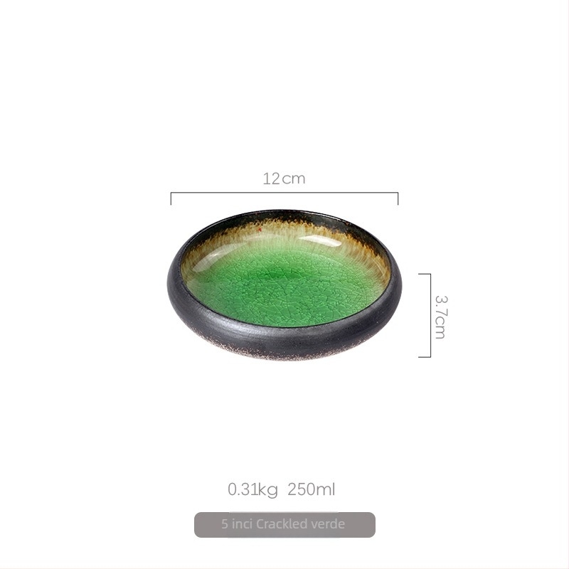 Farfurie de cină din porțelan, stil japonez, glazură cu crăpături asemănătoare gheții, rotundă, compatibilă cu microundele