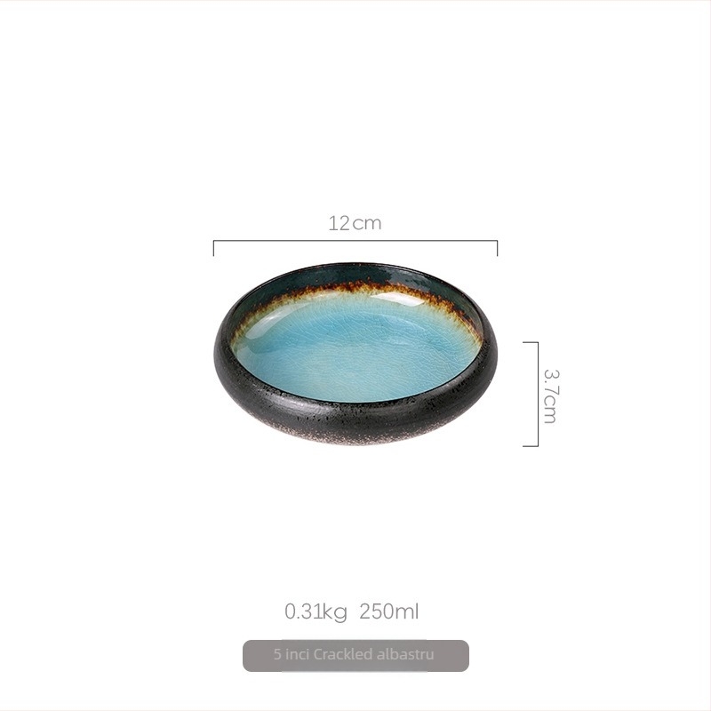 Farfurie de cină din porțelan, stil japonez, glazură cu crăpături asemănătoare gheții, rotundă, compatibilă cu microundele