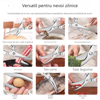 Foarfecă de bucătărie 4MM, tăieturi osoase pentru păsări – Oțel inoxidabil, multifuncțională, pentru pui, rață, gâscă și pește