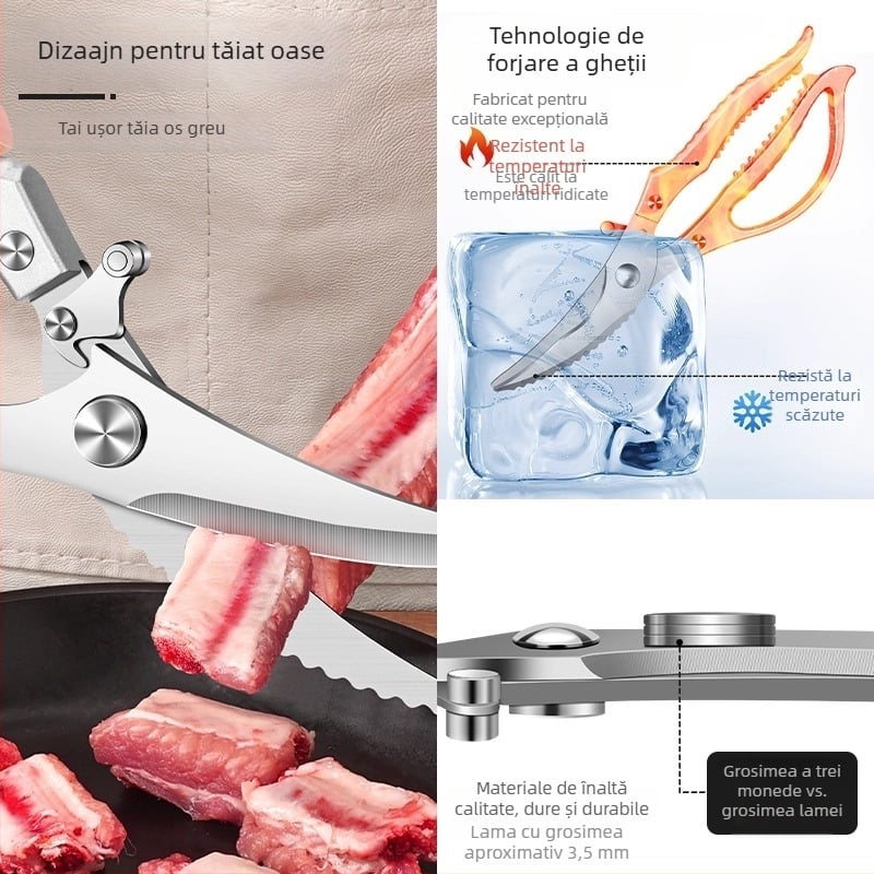 Foarfecă de bucătărie 4MM, tăieturi osoase pentru păsări – Oțel inoxidabil, multifuncțională, pentru pui, rață, gâscă și pește