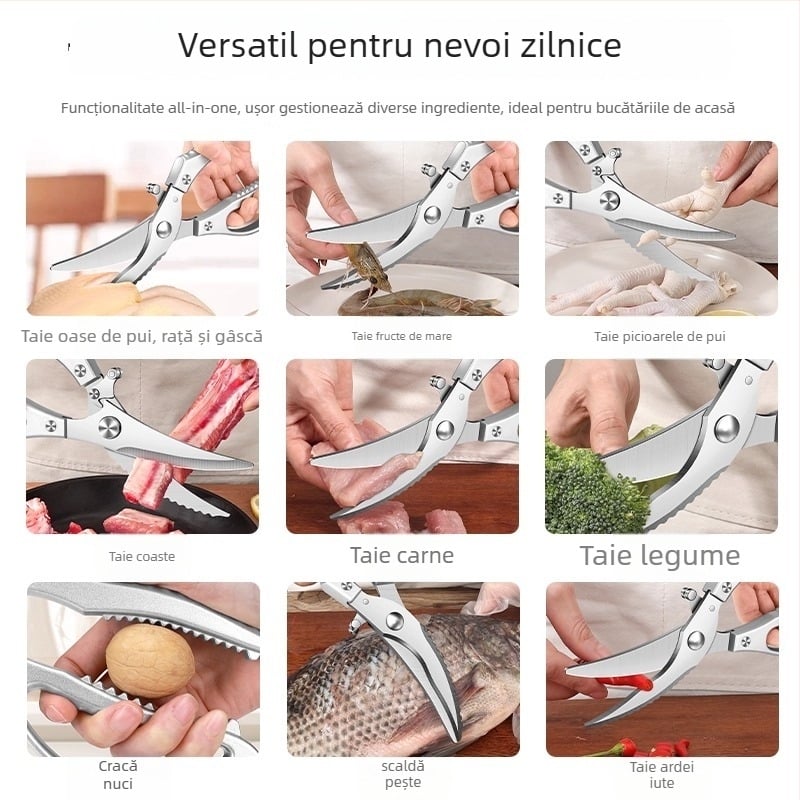 Foarfecă de bucătărie 4MM, tăieturi osoase pentru păsări – Oțel inoxidabil, multifuncțională, pentru pui, rață, gâscă și pește