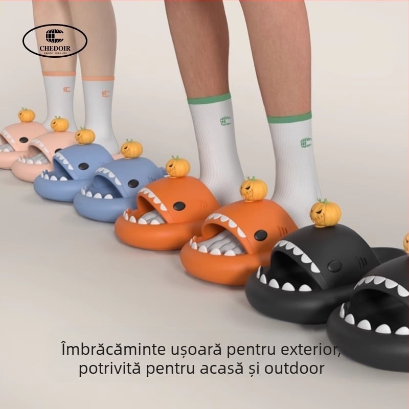 Sandale unisex cu curele, suprafața EVA, talpă EVA, vârf rotund, design rechin-dovleac desen animat, Late Time