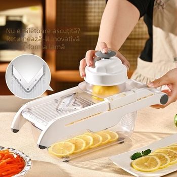 Tăietor universal de legume pentru uz casnic, cu funcție automată, grosime reglabilă a cartofilor, feliator de lămâie și feliator de fructe; din plastic