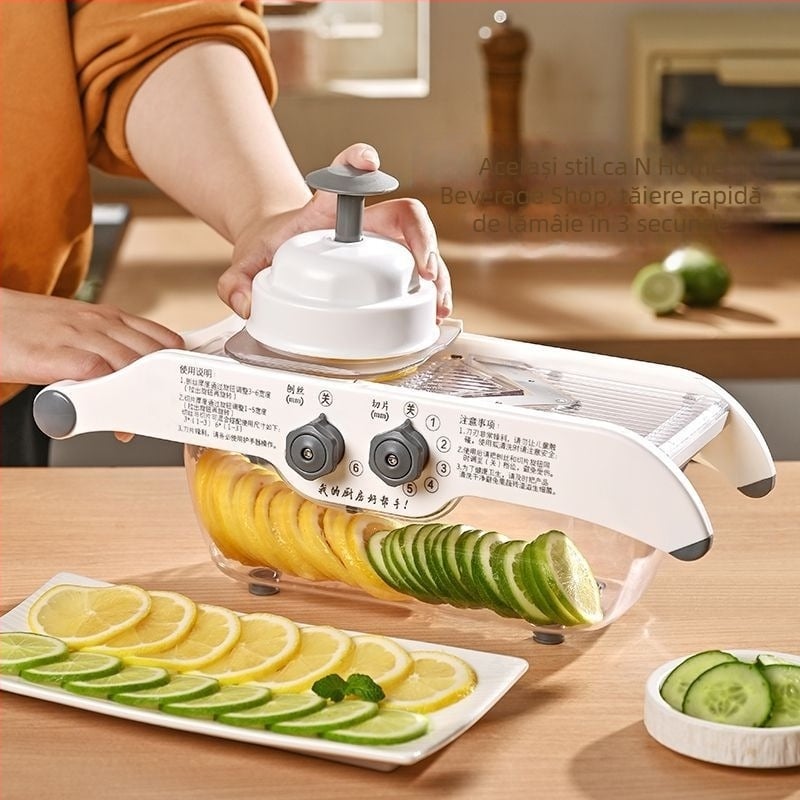 Tăietor universal de legume pentru uz casnic, cu funcție automată, grosime reglabilă a cartofilor, feliator de lămâie și feliator de fructe; din plastic